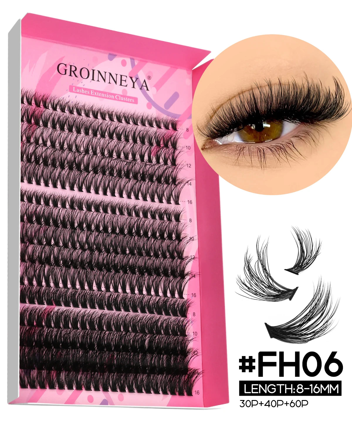 GROINNEYA DIY Lash Extension Kit Individual Lashes Cluster Mix Eyelashes Full Set Lashes Kit with Lash Bond and Seal At Home