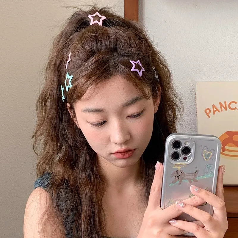 10/50pcs Colorful Kawaii Star Barrettes Y2K Sweet Girls BB Solid Star Hairclips Metal Snap Clip Headdress Hair Jewelry Gifts