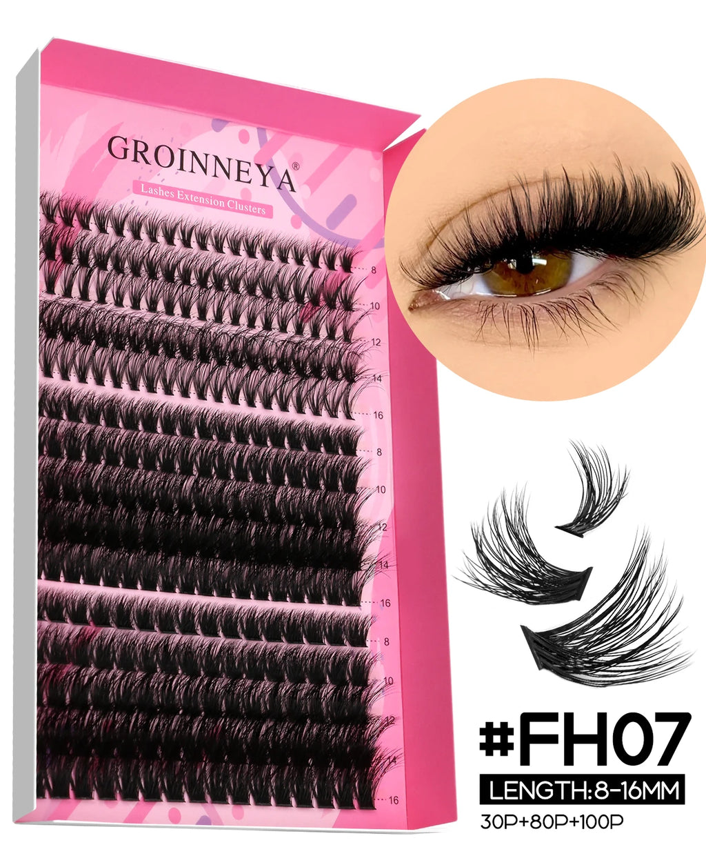GROINNEYA DIY Lash Extension Kit Individual Lashes Cluster Mix Eyelashes Full Set Lashes Kit with Lash Bond and Seal At Home