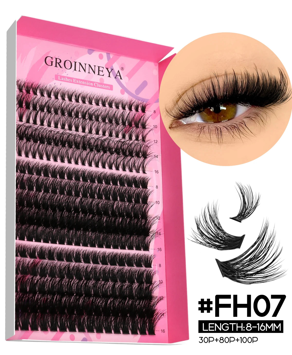 GROINNEYA DIY Lash Extension Kit Individual Lashes Cluster Mix Eyelashes Full Set Lashes Kit with Lash Bond and Seal At Home