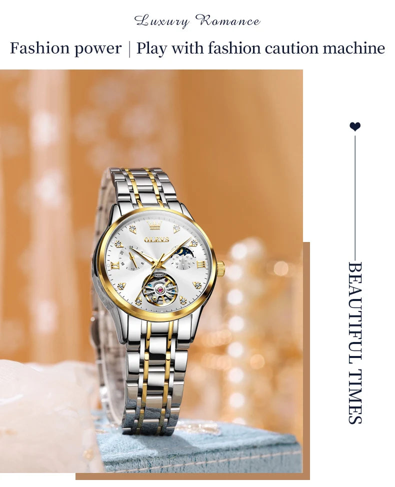 OLEVS Women's Watches Luxury Tourbillon Style Original Automatic Mechanical Watch for Woman Waterproof Luminous Ladies Watch