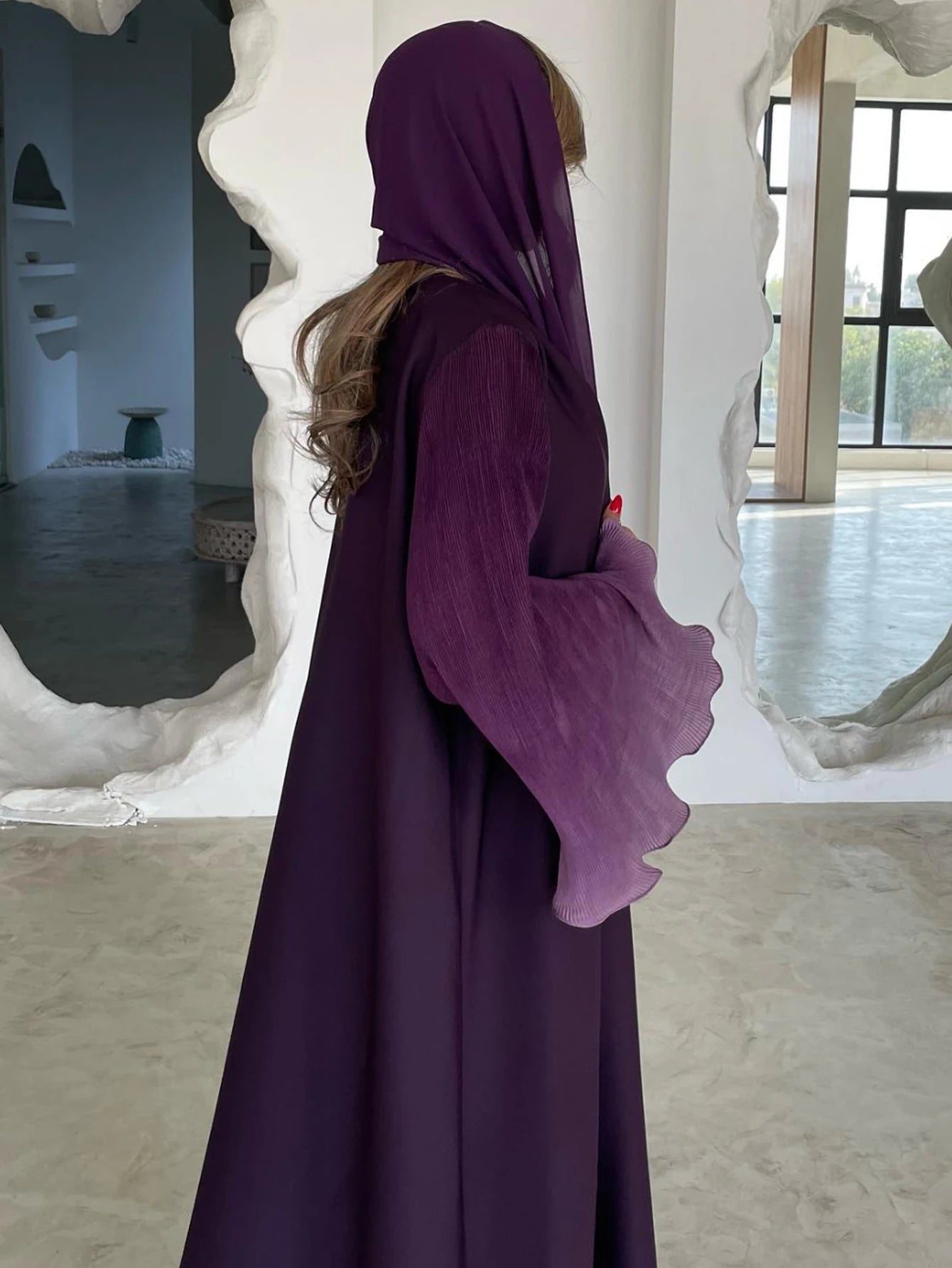 Muslim Flare Sleeve Casual Arabian Abayas Middle-East Elegant Open Front Abaya Turkey Kaftans Women Jilbabs Islamic Maxi Dresses
