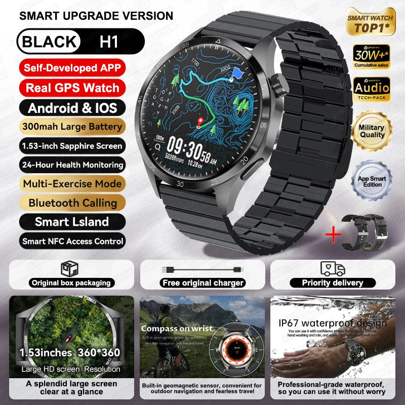 For HUAWEI IOS Outdoor Sport GPS Smart Watch Men 1.53-inch HD AMOLED Screen IP68 Waterproof Bluetooth Call NFC Smartwatch 2025