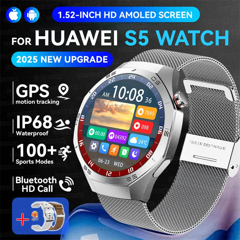 2025New For Huawei GT5 Pro Smart Watch Men HD AMOLED Screen GPS Motion trajectory HeartRate Bluetooth Call 1.52" SmartWatch IP68