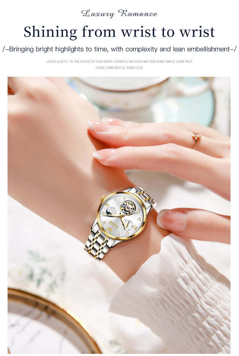 OLEVS Women's Watches Luxury Tourbillon Style Original Automatic Mechanical Watch for Woman Waterproof Luminous Ladies Watch