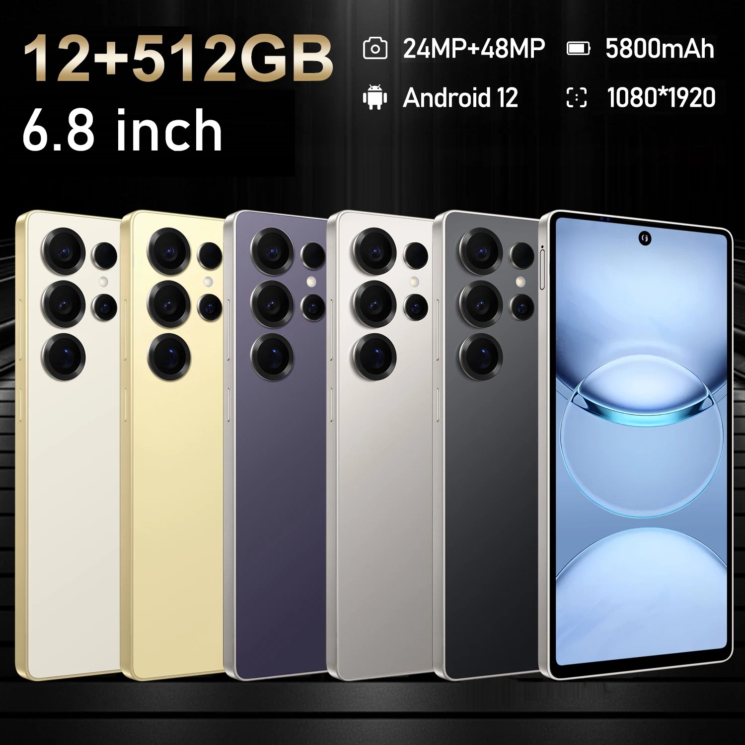 FUFFI S25 Pro Smartphone 5G Cellphones Android 12,6.8 inch Screen,12+512GB,24+48MP Mobile phone 5800mAh Google Play Store,Phone