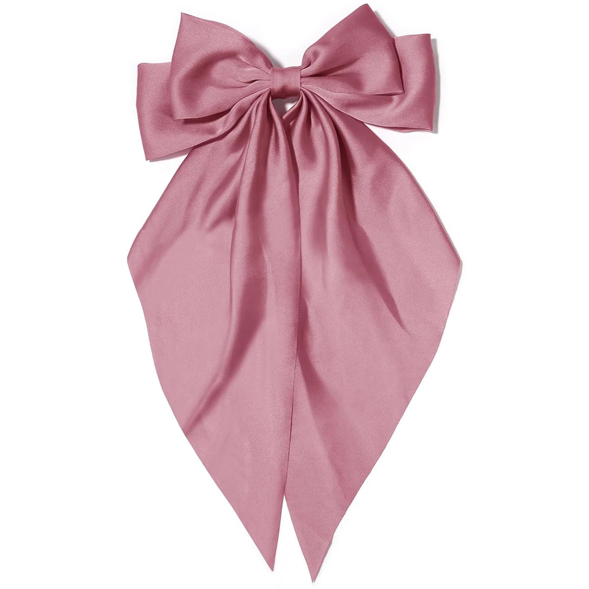 Women's pink bow hair clip, large white satin bow, long tail alligator clip, big hair bow girl suitable for birthday wedding dan