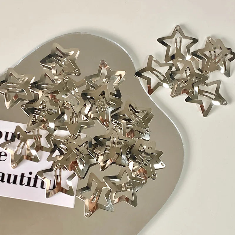 2/50Pcs Y2K Silver Star Hair Clips for Girls Filigree Star Metal Snap Clip Hairpins Barrettes Hair Jewelry Nickle Free Bobby Pin