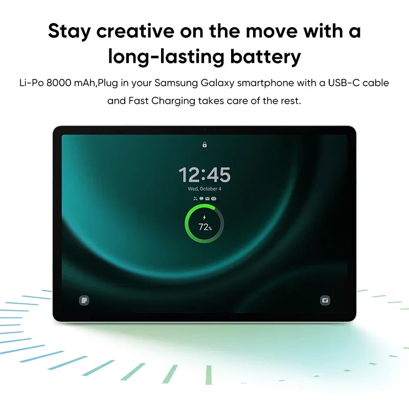 Samsung Galaxy Tab S9 FE 8GB+256GB Android Tablet 10.9" 90 Hz Screen IP68 Rating 45W Fast Charging 8000mAh Battery Exynos 1380