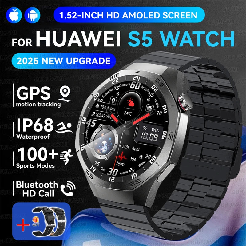 2025New For Huawei GT5 Pro Smart Watch Men HD AMOLED Screen GPS Motion trajectory HeartRate Bluetooth Call 1.52" SmartWatch IP68