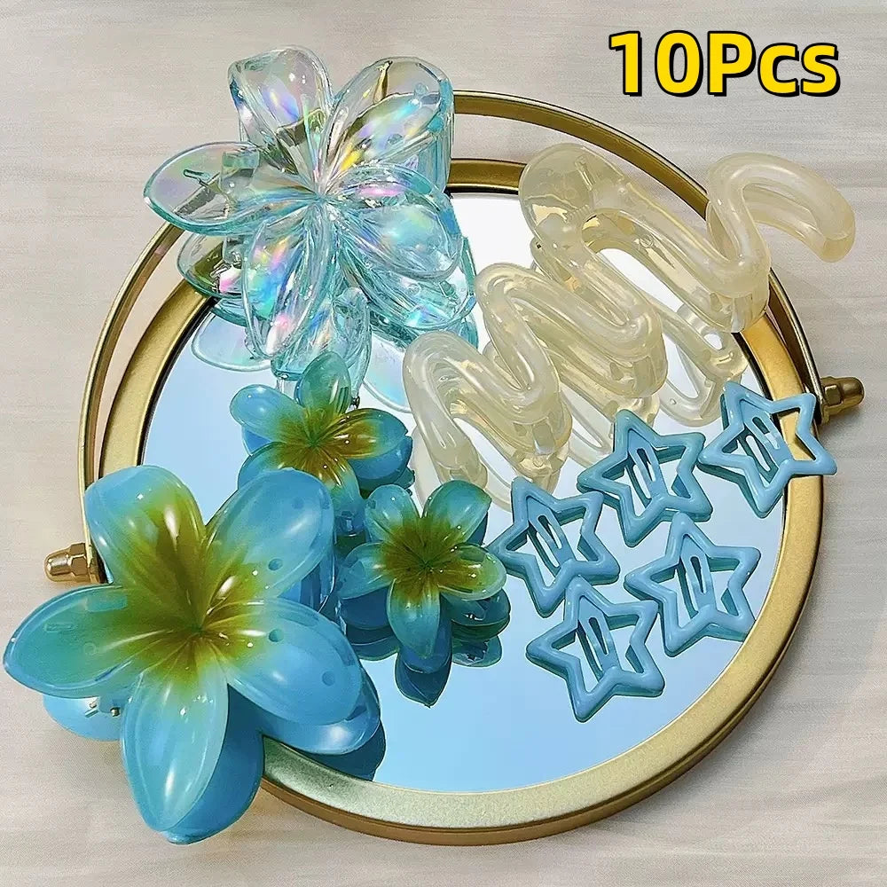 18Pcs Egg Flower Hair Clips Gradient Candy Color Flowers Suitable for Daily Use Backcombed Ponytail Shark Clip Hair Accessories