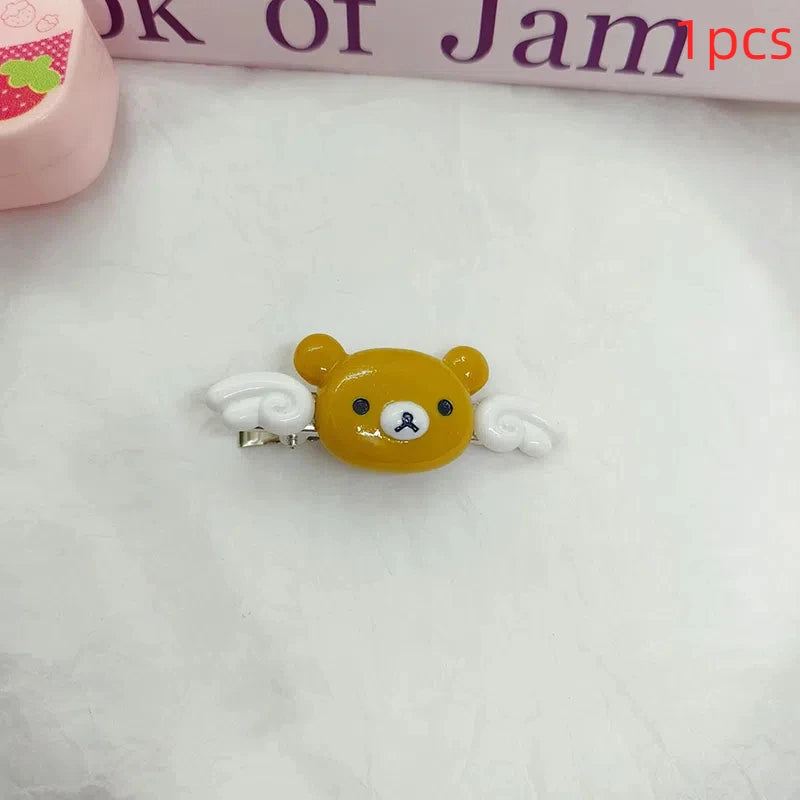 1/2pcs Kawaii Rilakkuma Bangs Side Clip Cartoon Cute Wave Point BB Hair Clip Sweet Versatile Hairpin Hair  Birthday Gift