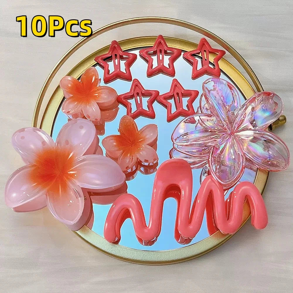18Pcs Egg Flower Hair Clips Gradient Candy Color Flowers Suitable for Daily Use Backcombed Ponytail Shark Clip Hair Accessories