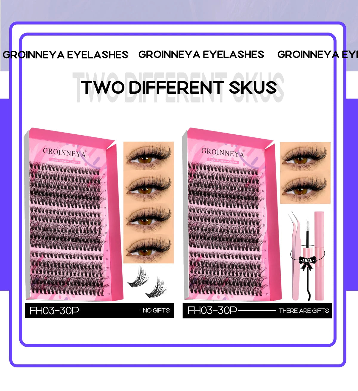 GROINNEYA DIY Lash Extension Kit Individual Lashes Cluster Mix Eyelashes Full Set Lashes Kit with Lash Bond and Seal At Home