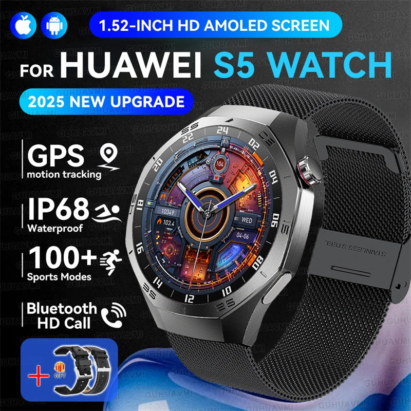 2025New For Huawei GT5 Pro Smart Watch Men HD AMOLED Screen GPS Motion trajectory HeartRate Bluetooth Call 1.52" SmartWatch IP68