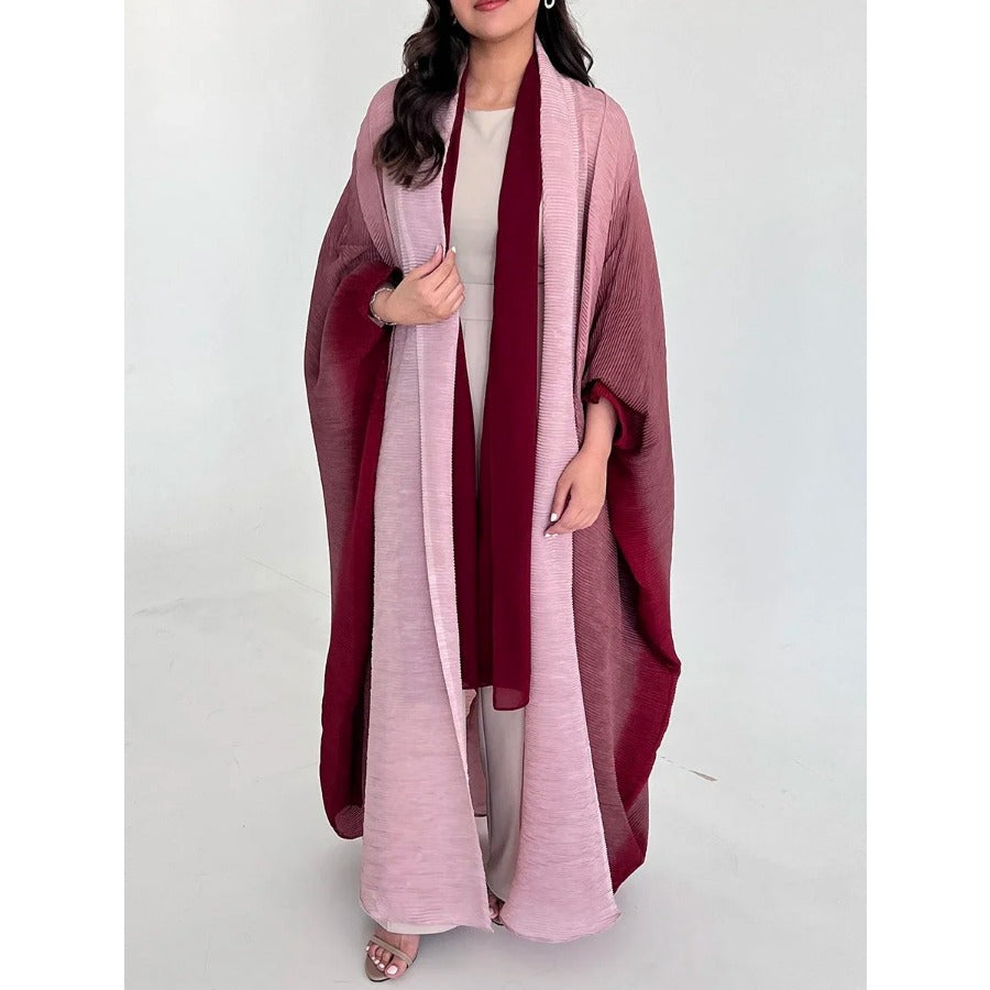 Muslim Abaya for Women Bat Sleeve Pleated Gradient Cardigan Trench Coat 2023 Autumn Dubai Abayas Plus Size Women's Luxury Coat