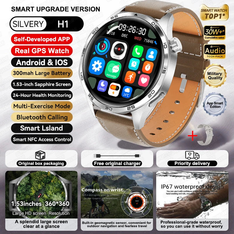 For HUAWEI IOS Outdoor Sport GPS Smart Watch Men 1.53-inch HD AMOLED Screen IP68 Waterproof Bluetooth Call NFC Smartwatch 2025