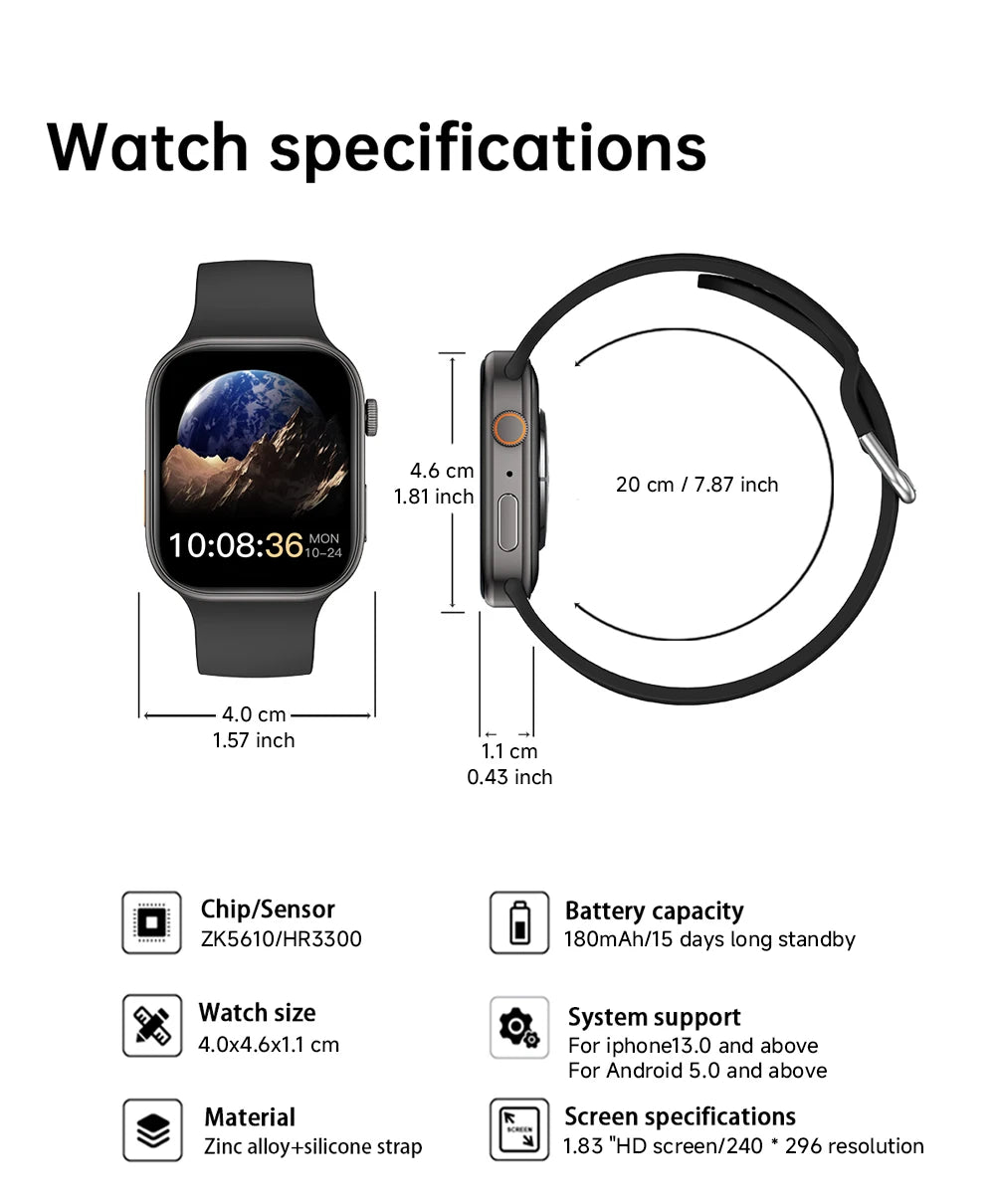 NEW Global Smartwatch For Apple Watch 1.83 Screen Multi Sport Mode Wireless Bluetooth Call Heart Rate Monitor For Men Women