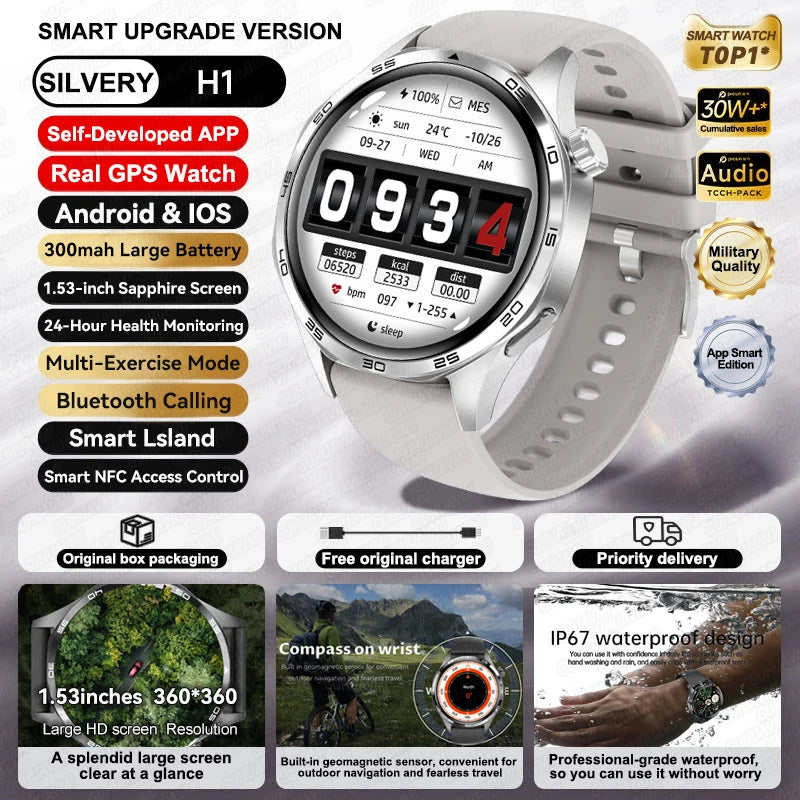 For HUAWEI IOS Outdoor Sport GPS Smart Watch Men 1.53-inch HD AMOLED Screen IP68 Waterproof Bluetooth Call NFC Smartwatch 2025