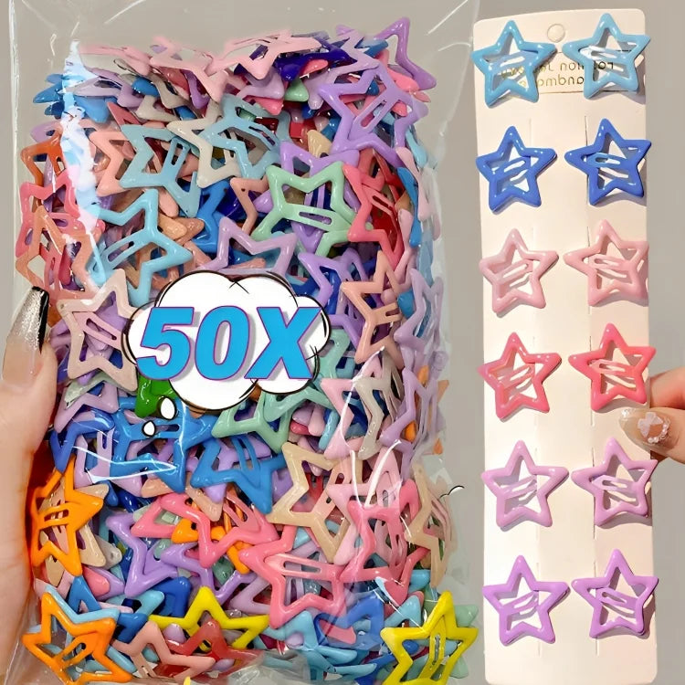10/50pcs Colorful Kawaii Star Barrettes Y2K Sweet Girls BB Solid Star Hairclips Metal Snap Clip Headdress Hair Jewelry Gifts