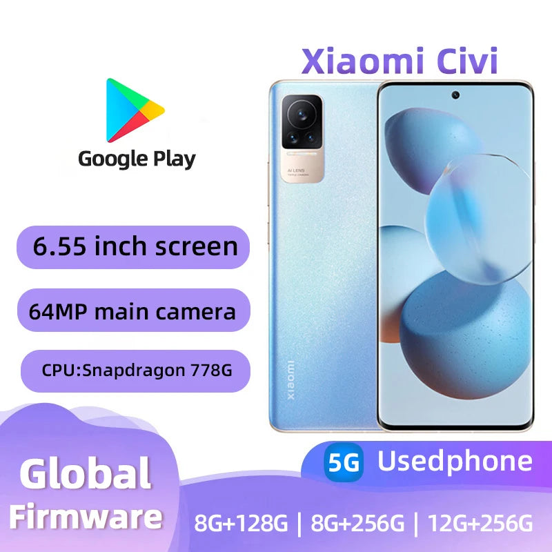 Xiaomi Civi 5G 6.55-inches OLED 120Hz CPU Qualcomm Snapdragon 778G 4500mAh 64MP camera used phone