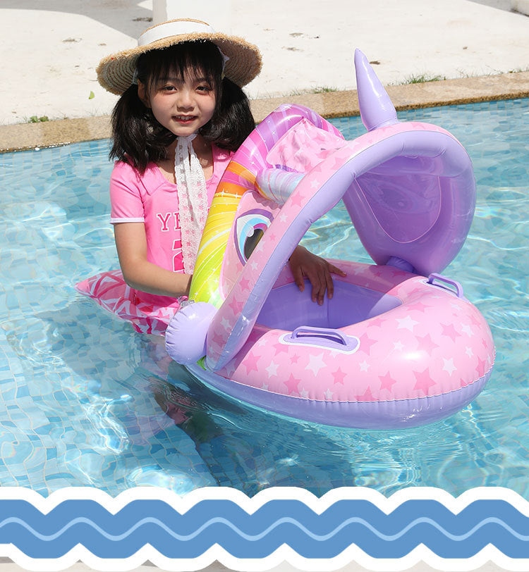 Infant Baby Float Swimming Seat Circle Inflatable Pool Swimming Ring Baby Water Seat with Sunshade Summer Beach Party Toys