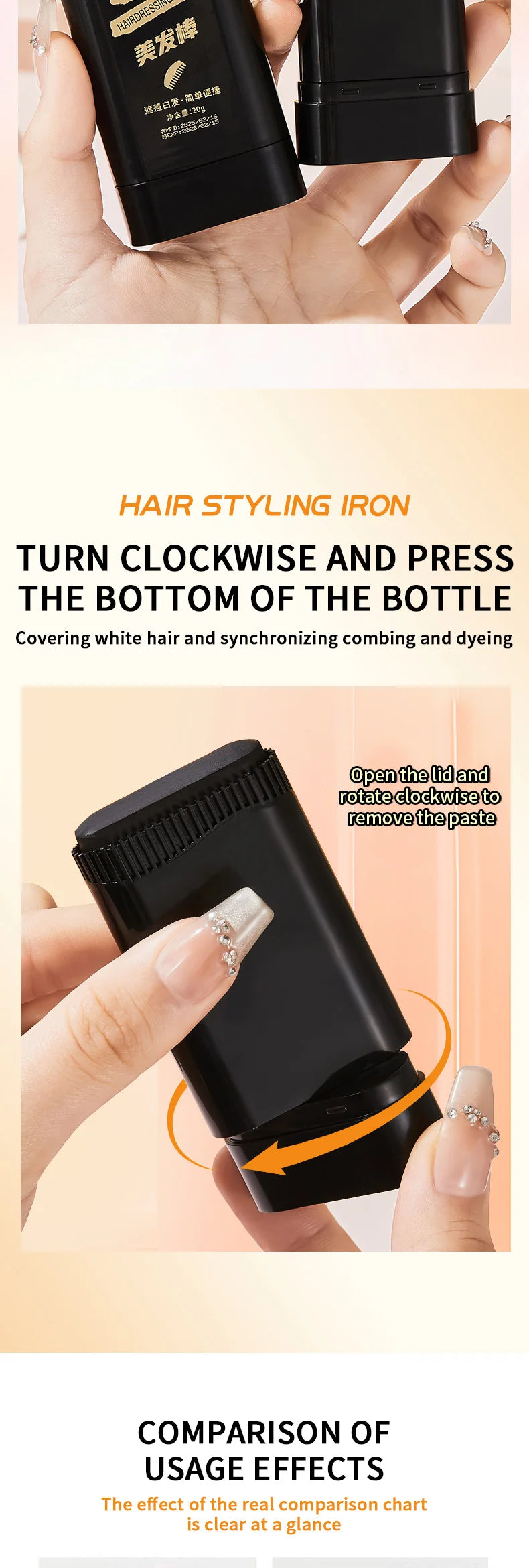 Ocheal 3-Color Quick Touch-Up Hair Stick Beard Color Stick Portable Temporary Quick Coverage Hair Pen Instant Dye Stick Comb