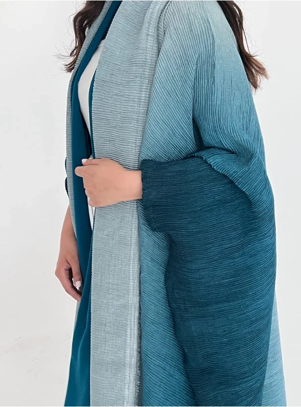 Muslim Abaya for Women Bat Sleeve Pleated Gradient Cardigan Trench Coat 2023 Autumn Dubai Abayas Plus Size Women's Luxury Coat