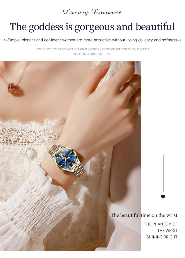 OLEVS Women's Watches Luxury Tourbillon Style Original Automatic Mechanical Watch for Woman Waterproof Luminous Ladies Watch