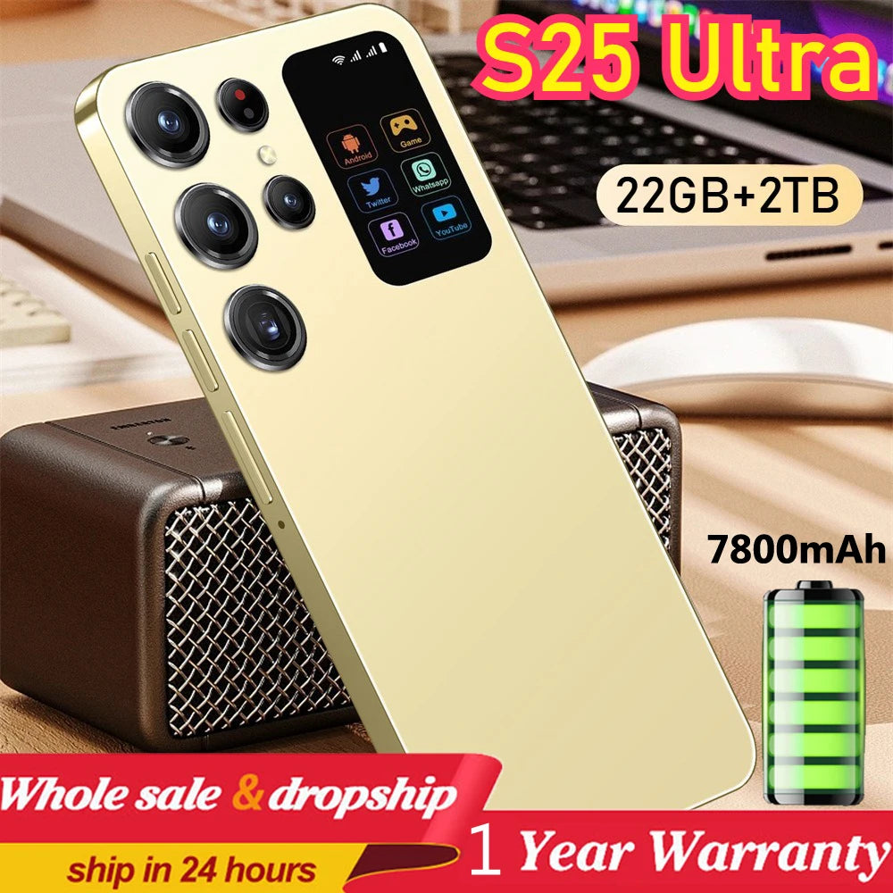 2025 Cellphones S25 Ultra Original 5G Smartphone 7.3HD Dual SIM Card Cell Phone 7800mAh Android 14 Global Version Mobile Phones