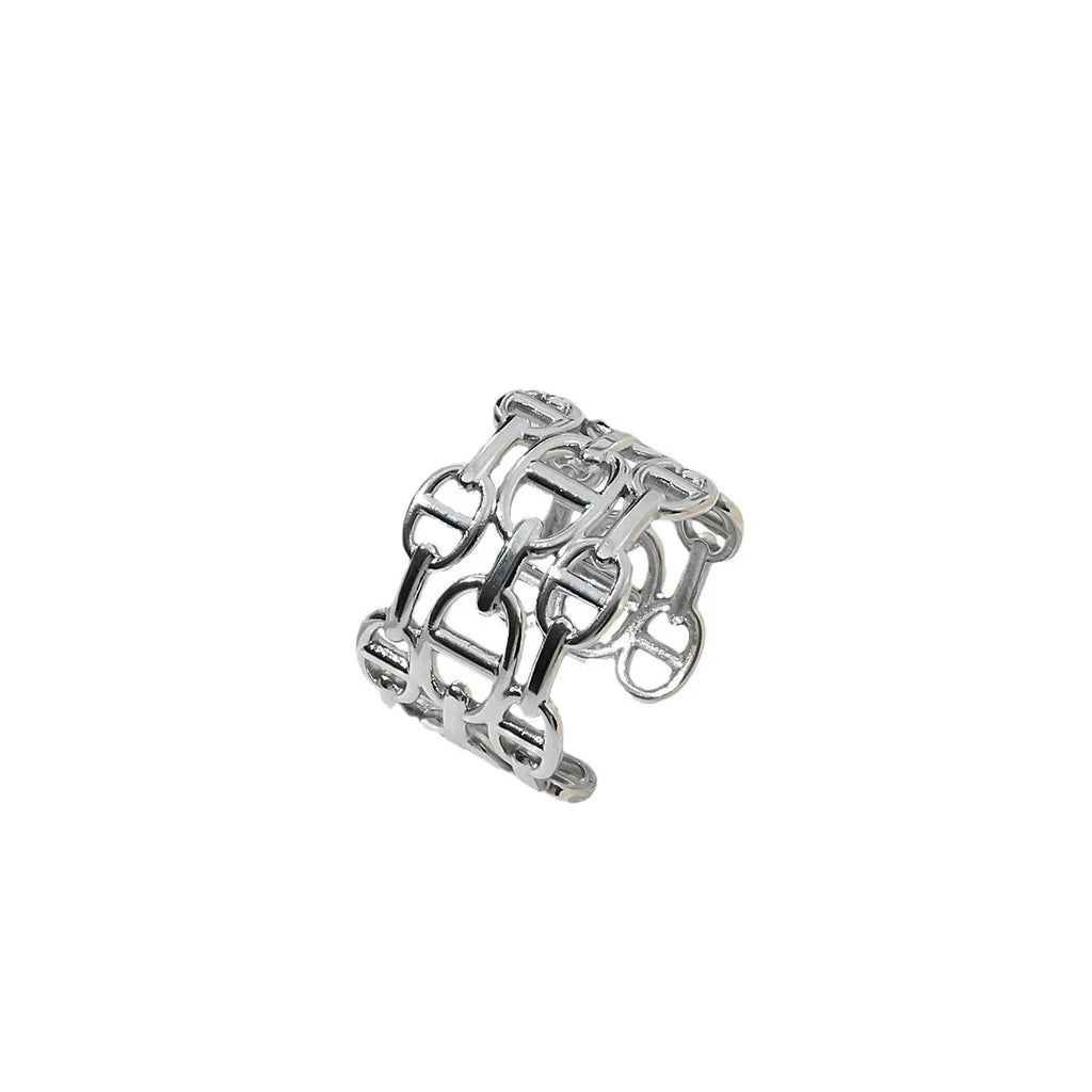 Fashionable Titanium Steel Open Ring Women's Adjustable Stainless Steel Non-Colorful Chain Link Ring Stylish Hand Jewelry
