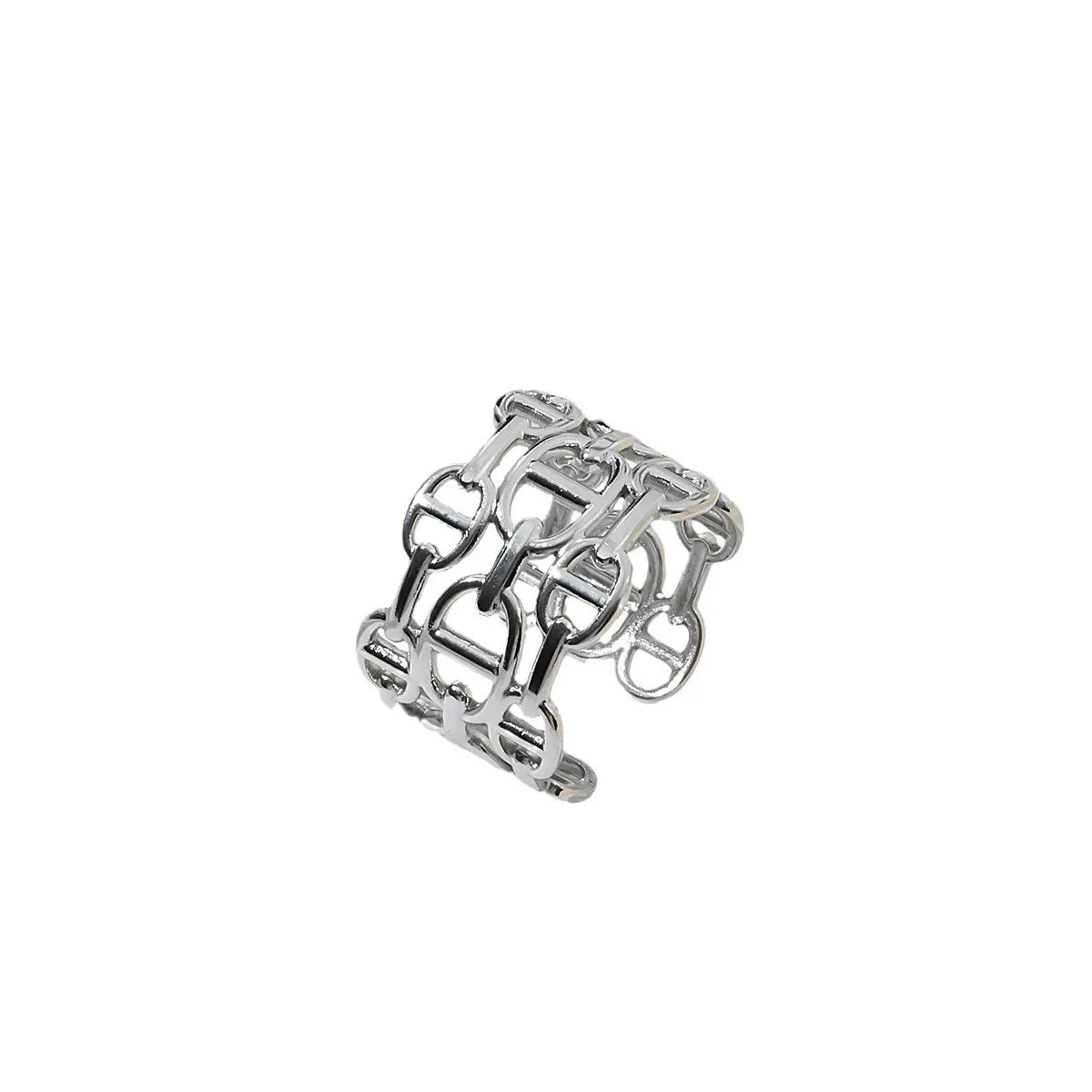 Fashionable Titanium Steel Open Ring Women's Adjustable Stainless Steel Non-Colorful Chain Link Ring Stylish Hand Jewelry