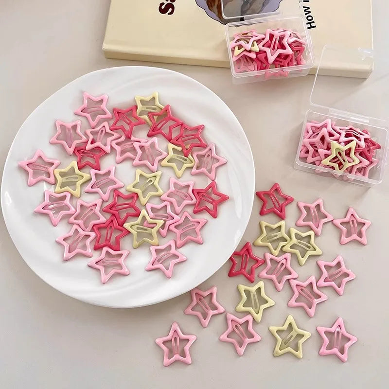 10/50pcs Colorful Kawaii Star Barrettes Y2K Sweet Girls BB Solid Star Hairclips Metal Snap Clip Headdress Hair Jewelry Gifts