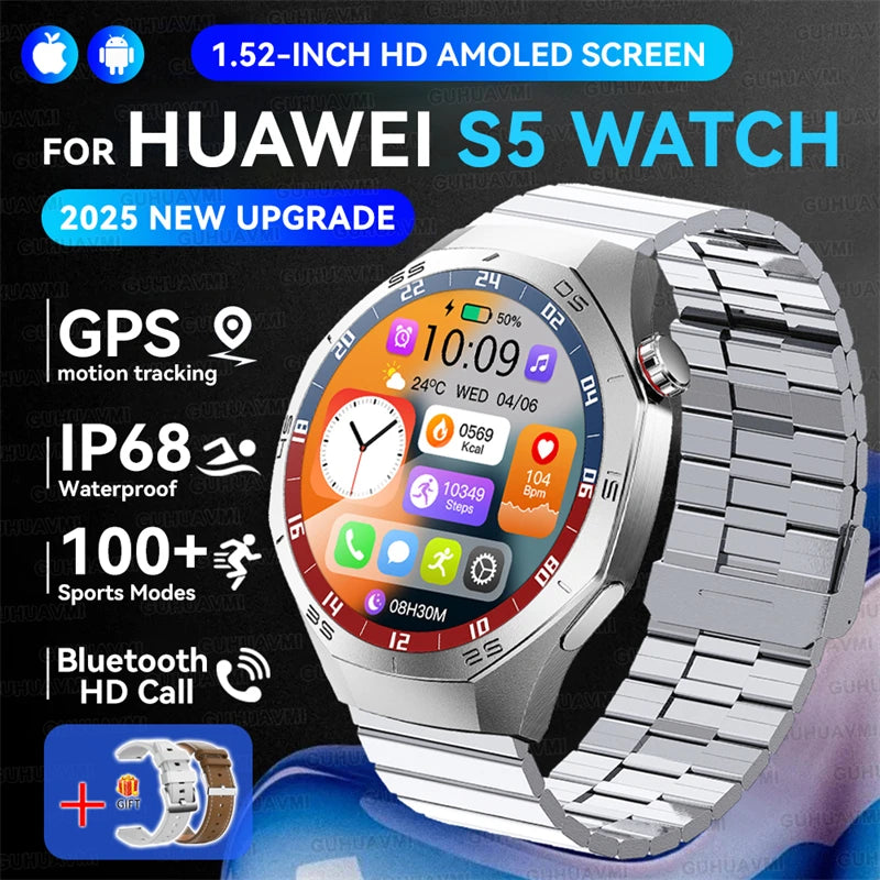 2025New For Huawei GT5 Pro Smart Watch Men HD AMOLED Screen GPS Motion trajectory HeartRate Bluetooth Call 1.52" SmartWatch IP68