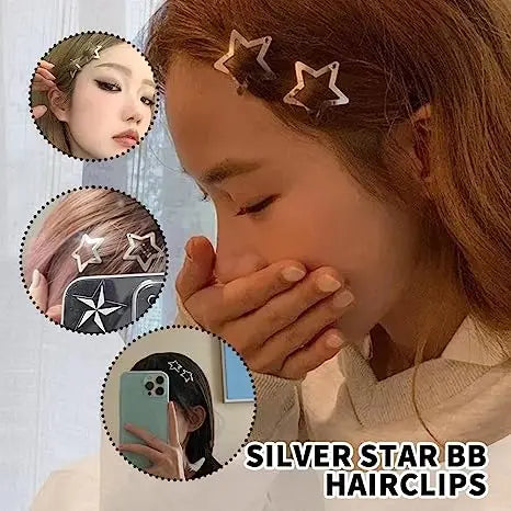 2/50Pcs Y2K Silver Star Hair Clips for Girls Filigree Star Metal Snap Clip Hairpins Barrettes Hair Jewelry Nickle Free Bobby Pin