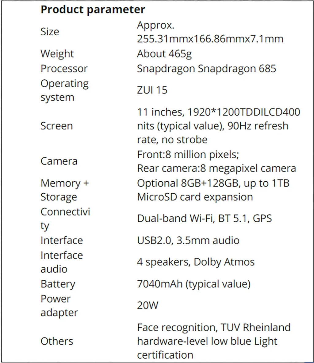 Global Firmware Lenovo Xiaoxin Pad 2024 Tablet 6GB 8GB 128GB 11" Display Qualcomm Snapdragon 685 GPS WIFI 7040mAh Android Tab