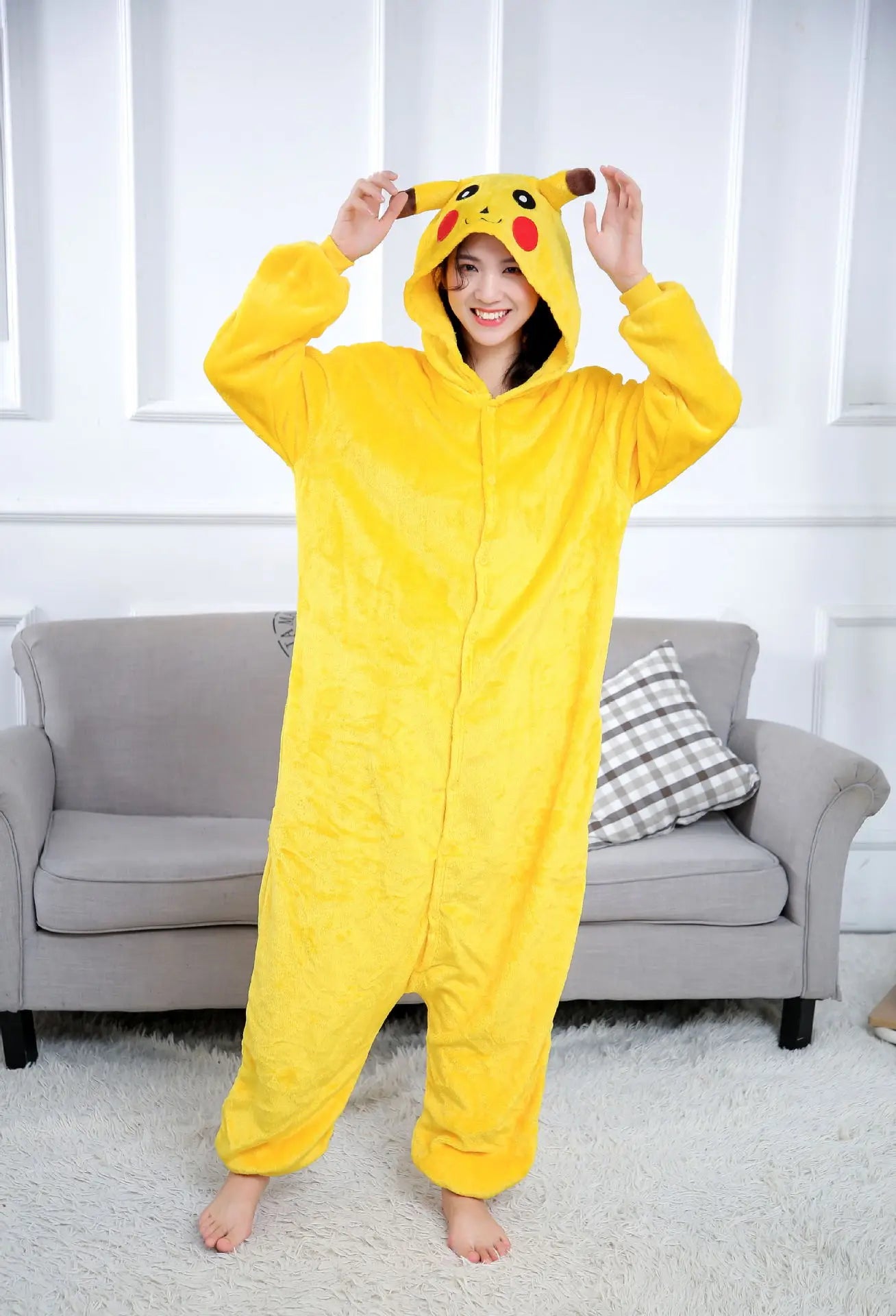 Pokemon Pikachu Warm Flannel Homewear Kids Autumn&Winter Soft Onesie Cosplay Animal Hoodie Pajamas Parent-Child Sleepwear Gift