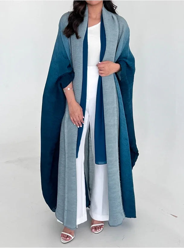Muslim Abaya for Women Bat Sleeve Pleated Gradient Cardigan Trench Coat 2023 Autumn Dubai Abayas Plus Size Women's Luxury Coat
