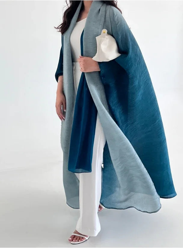 Muslim Abaya for Women Bat Sleeve Pleated Gradient Cardigan Trench Coat 2023 Autumn Dubai Abayas Plus Size Women's Luxury Coat