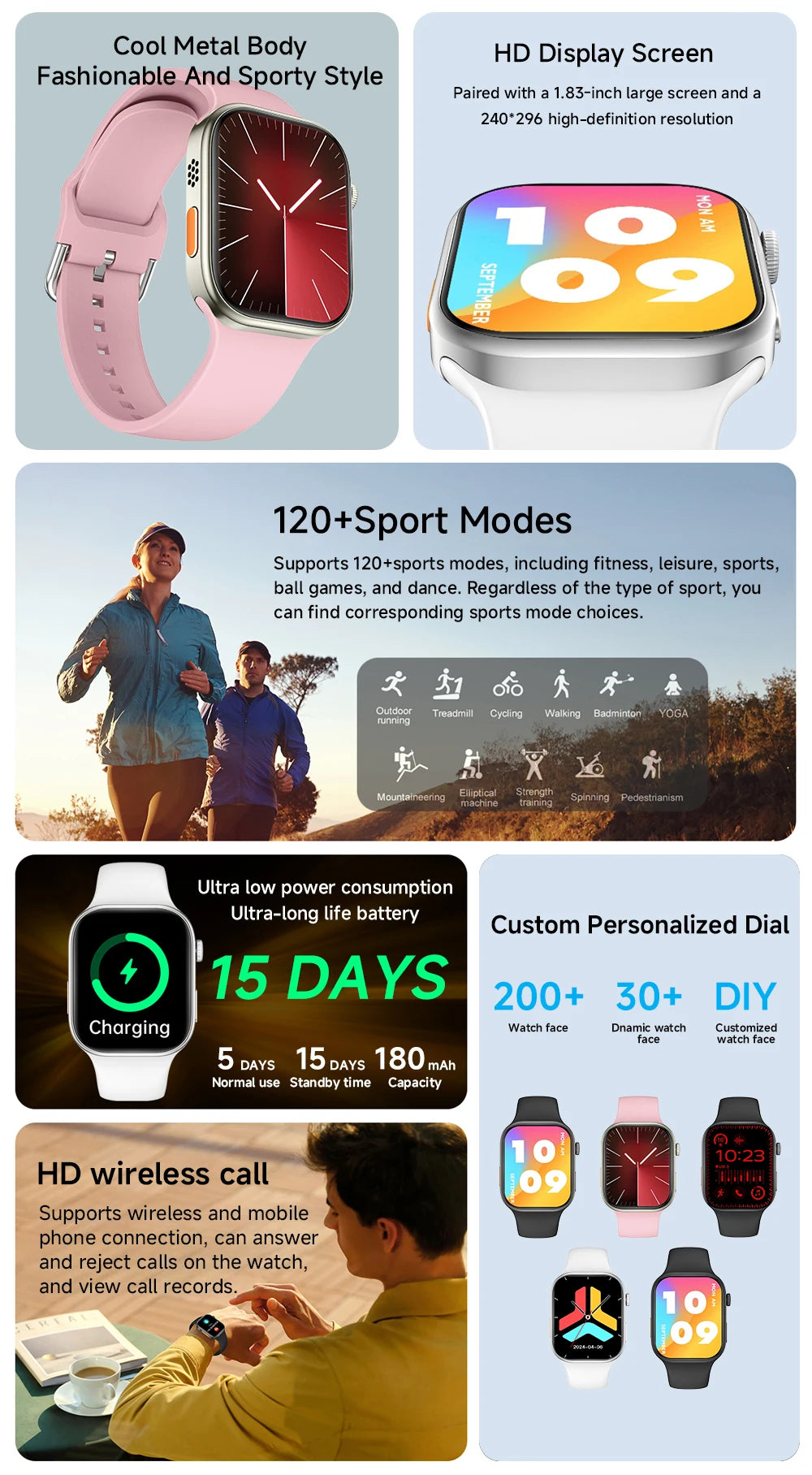 NEW Global Smartwatch For Apple Watch 1.83 Screen Multi Sport Mode Wireless Bluetooth Call Heart Rate Monitor For Men Women
