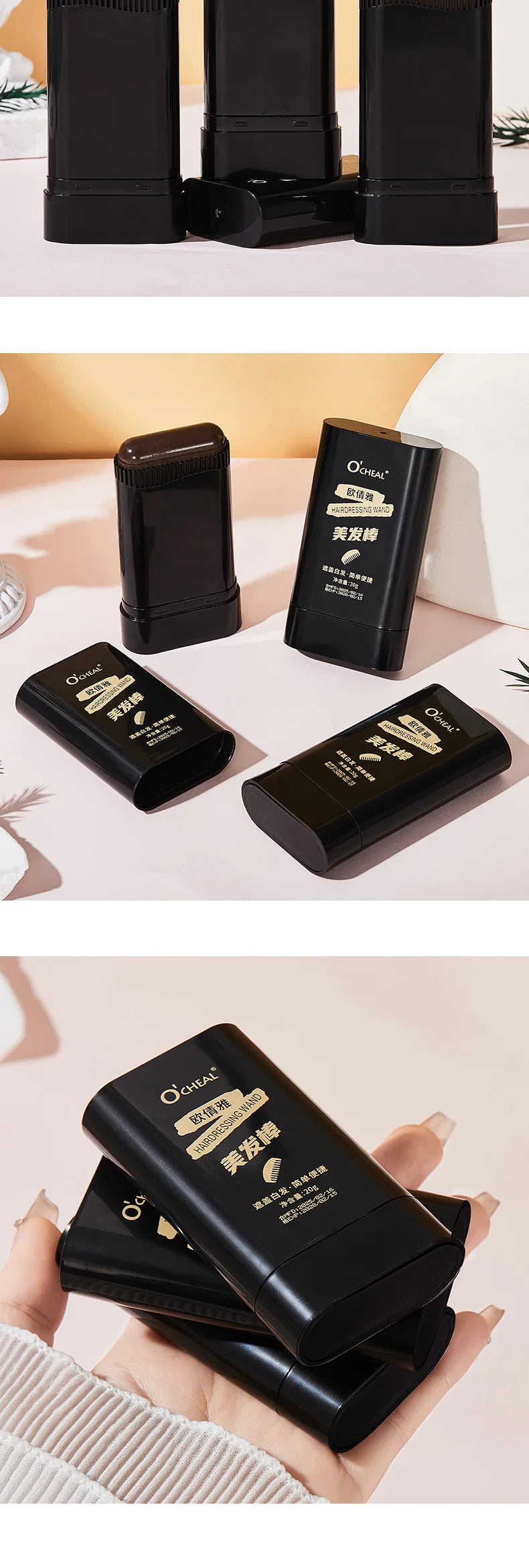 Ocheal 3-Color Quick Touch-Up Hair Stick Beard Color Stick Portable Temporary Quick Coverage Hair Pen Instant Dye Stick Comb