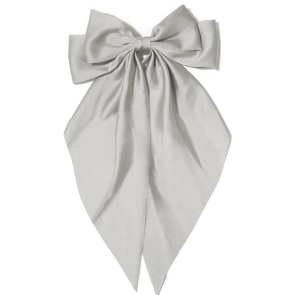 Women's pink bow hair clip, large white satin bow, long tail alligator clip, big hair bow girl suitable for birthday wedding dan