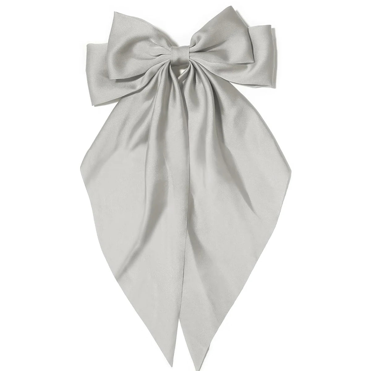 Women's pink bow hair clip, large white satin bow, long tail alligator clip, big hair bow girl suitable for birthday wedding dan
