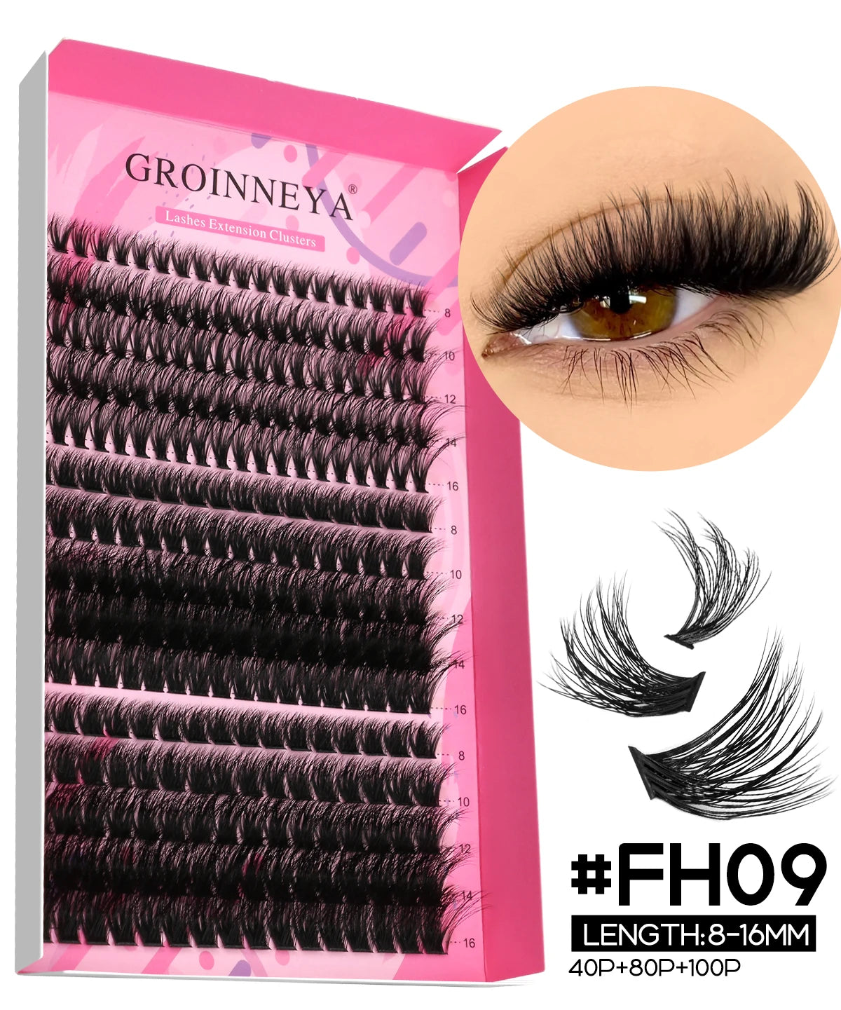 GROINNEYA DIY Lash Extension Kit Individual Lashes Cluster Mix Eyelashes Full Set Lashes Kit with Lash Bond and Seal At Home