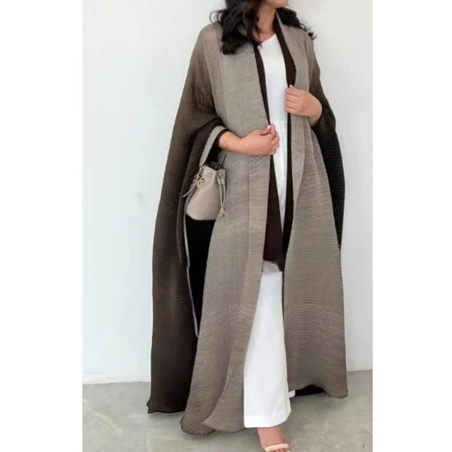 Muslim Abaya for Women Bat Sleeve Pleated Gradient Cardigan Trench Coat 2023 Autumn Dubai Abayas Plus Size Women's Luxury Coat