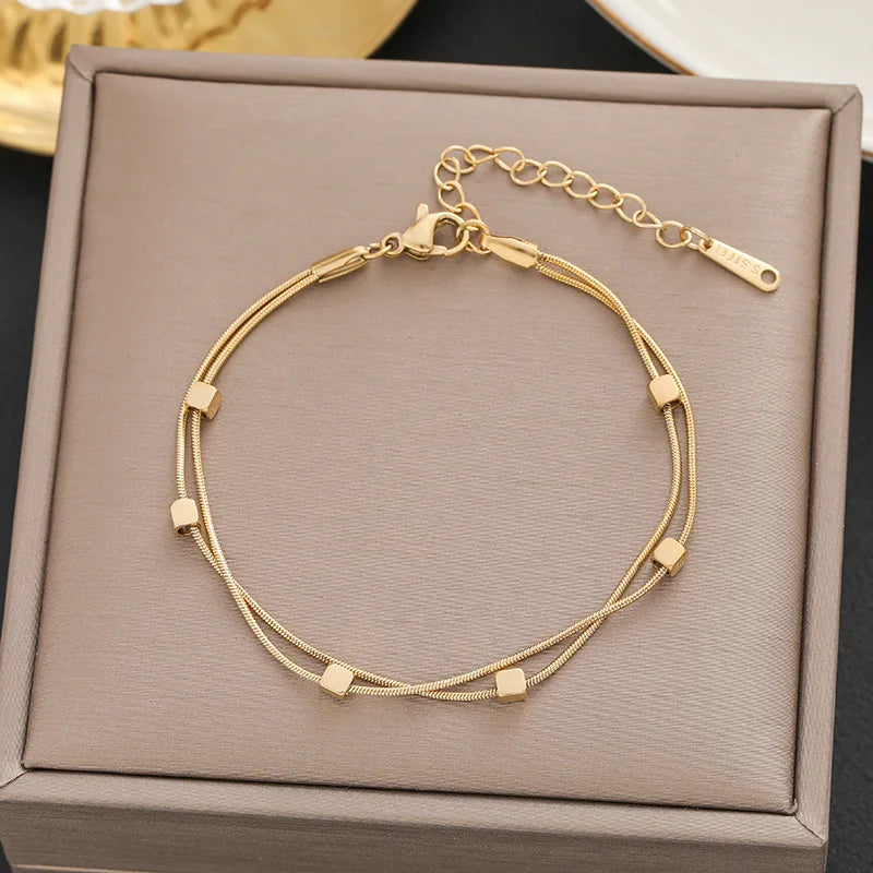 2024 New Korea New Fashion Letter D Star Simple Vintage Pendant Bracelet Woman Stainless Steel Bracelet Luxury Original Jewelry