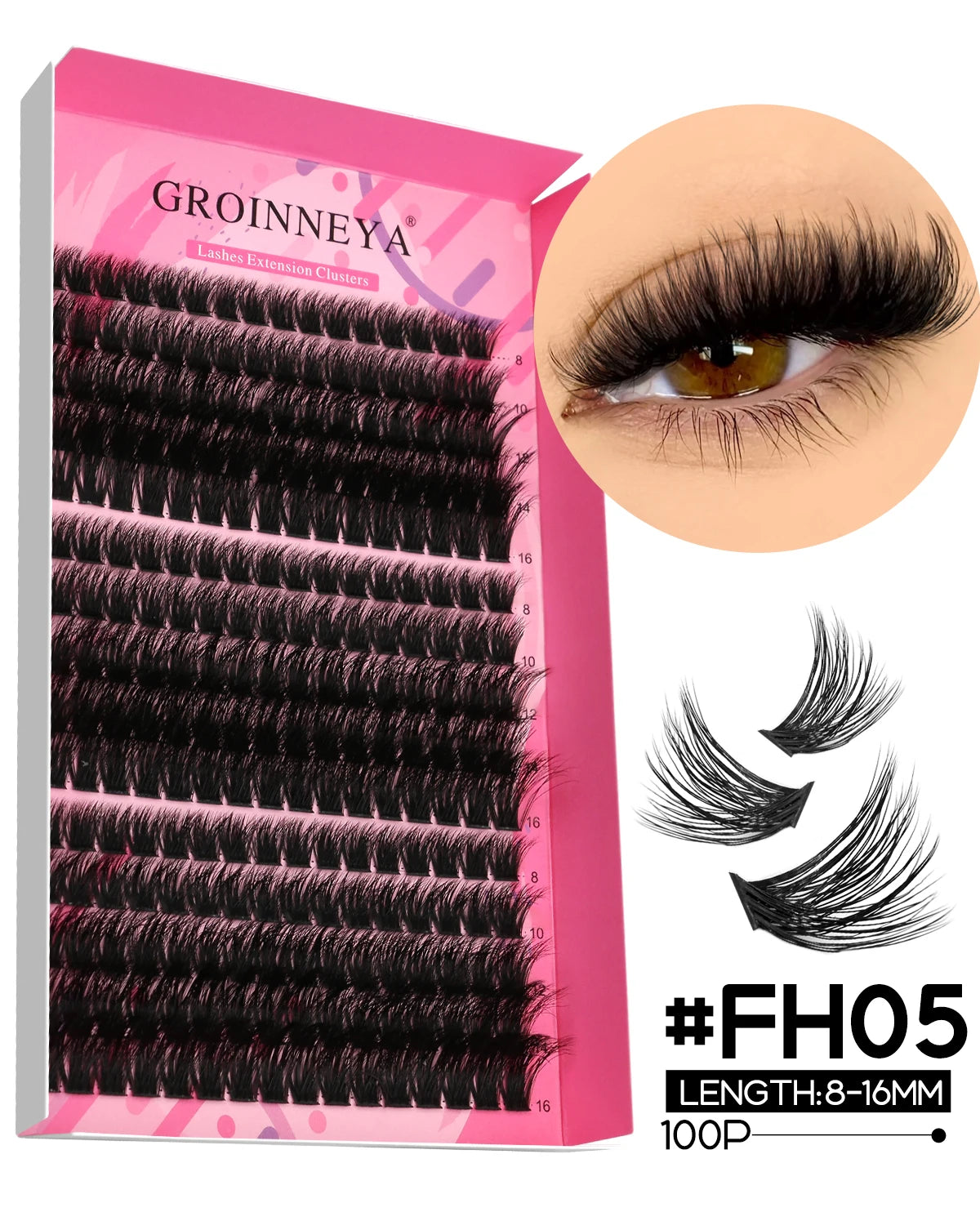 GROINNEYA DIY Lash Extension Kit Individual Lashes Cluster Mix Eyelashes Full Set Lashes Kit with Lash Bond and Seal At Home