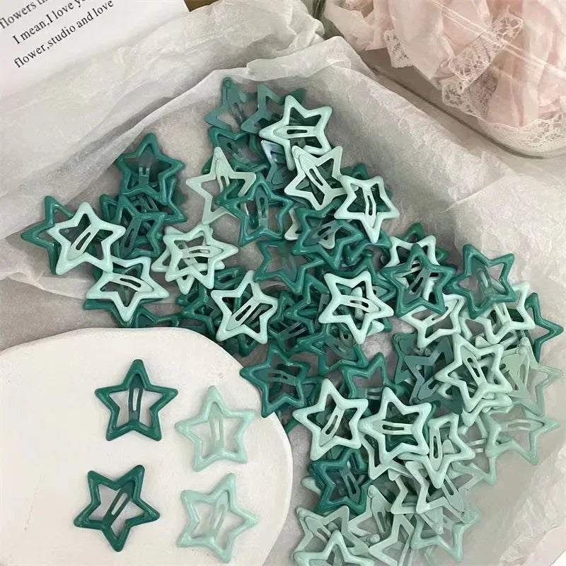 10/50pcs Colorful Kawaii Star Barrettes Y2K Sweet Girls BB Solid Star Hairclips Metal Snap Clip Headdress Hair Jewelry Gifts
