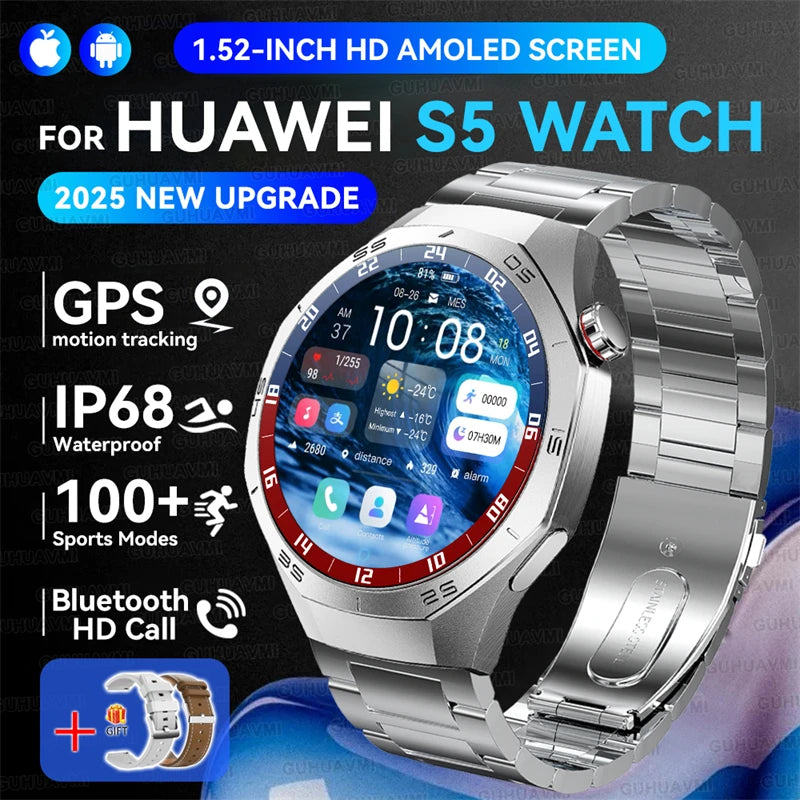 2025New For Huawei GT5 Pro Smart Watch Men HD AMOLED Screen GPS Motion trajectory HeartRate Bluetooth Call 1.52" SmartWatch IP68