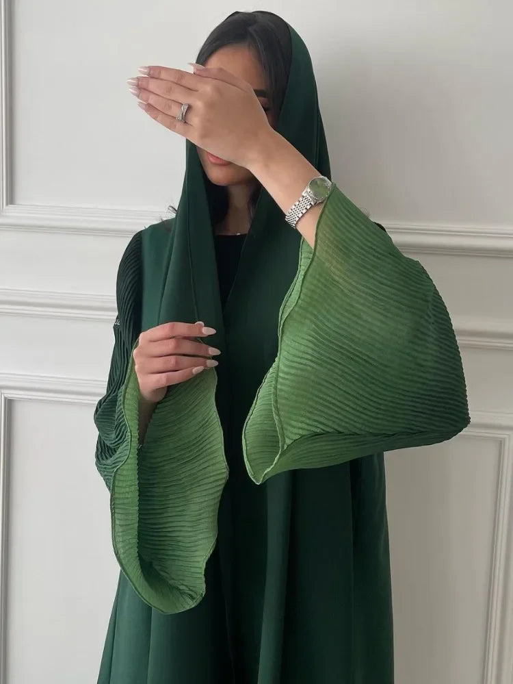 Muslim Flare Sleeve Casual Arabian Abayas Middle-East Elegant Open Front Abaya Turkey Kaftans Women Jilbabs Islamic Maxi Dresses